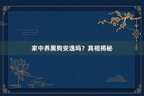 家中养黑狗安逸吗?真相揭秘